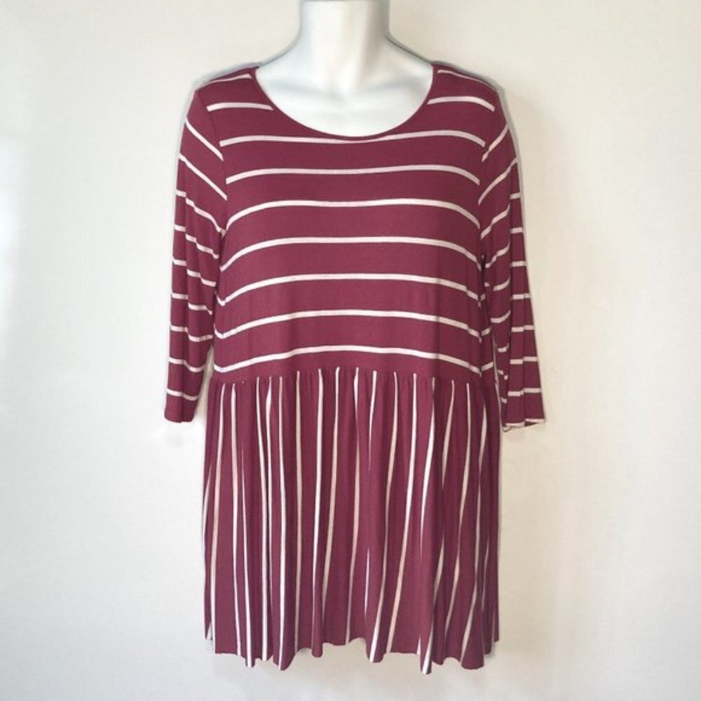 Zenana Premium SZ L Red & white stripe 3/4 sleeve dress or tunic